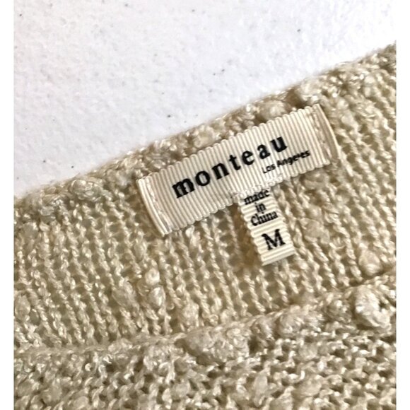 MONTEAU- WOMENS TAN LONG SLEEVE LACE BOTTOM TRIM SWEATER SHIRT SIZE MEDIUM - Picture 3 of 7